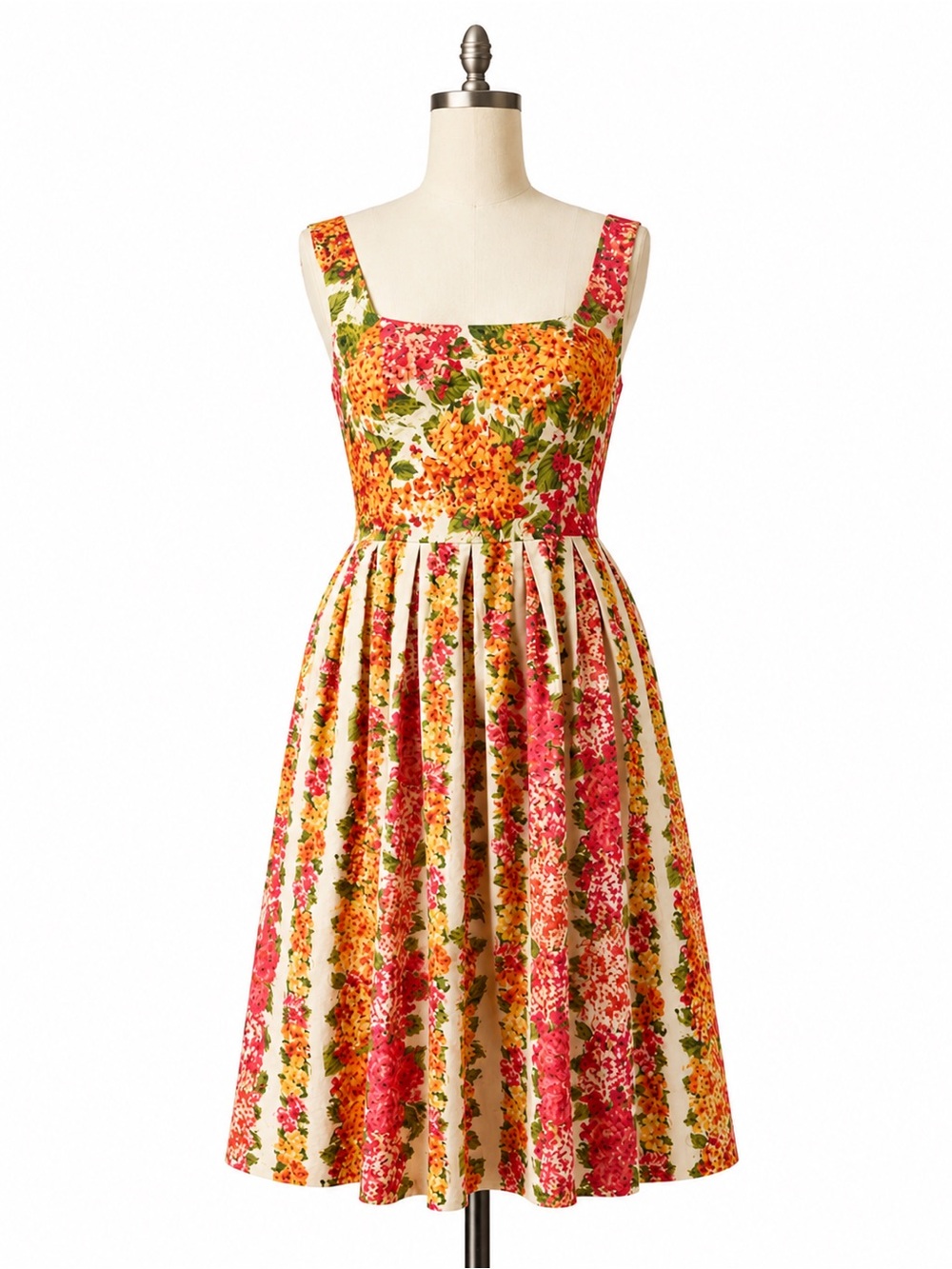 Floral Vintage Style Sundress in Red, Orange & Green
